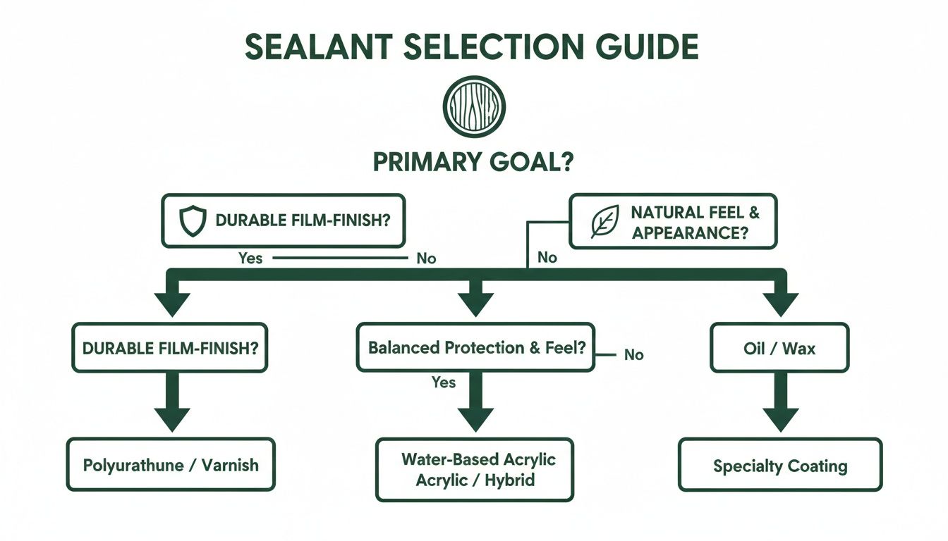 Flowchart guide for selecting sealants based on desired finish, protection, and appearance.